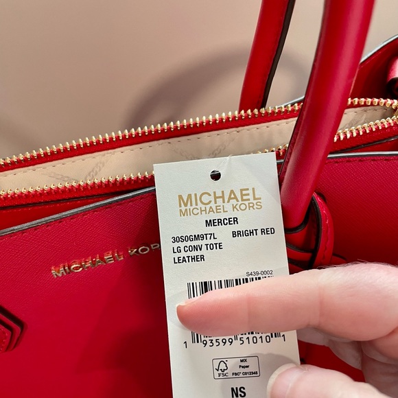Michael Kors Bright Red Leather Mercer Purse - Picture 6 of 9